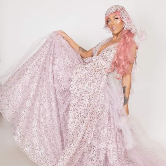 "WINSLET" Pink & Silver Medieval Goddess Babydoll Wedding Ballgown Set - Picture 2 of 12